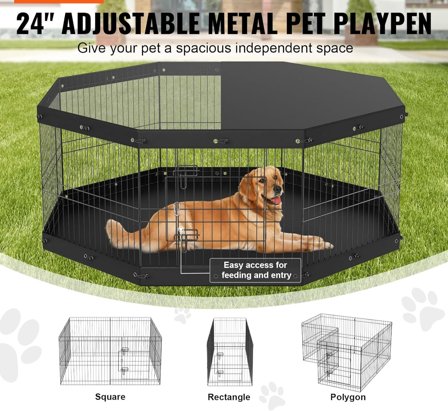 Foldable 24" Metal Dog Playpen 8-Panel Fence with Cover & Mat Indoor Outdoor