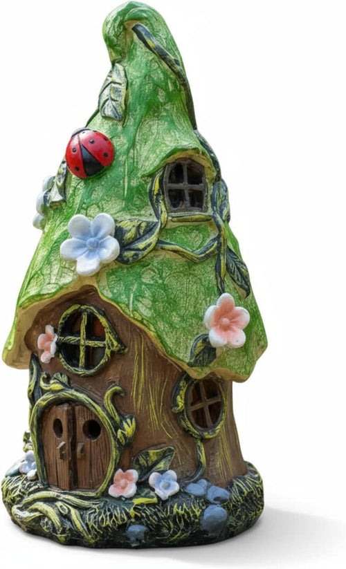 Solar Fairy House Garden Ornament 22cm | LED Light Resin Pixie Home Decor