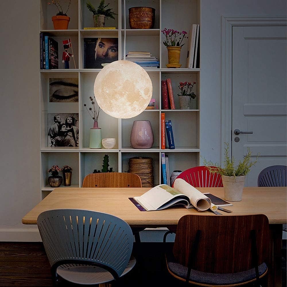 3D Moon Pendant Light White Globe Ceiling Shade 22cm E27 Hanging Lamp
