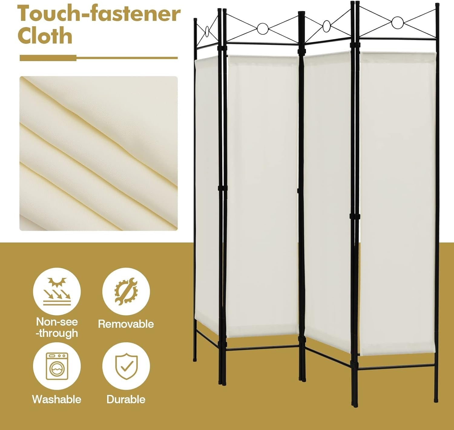 4 Panel White Folding Room Divider Privacy Screen Partition for Bedroom Office