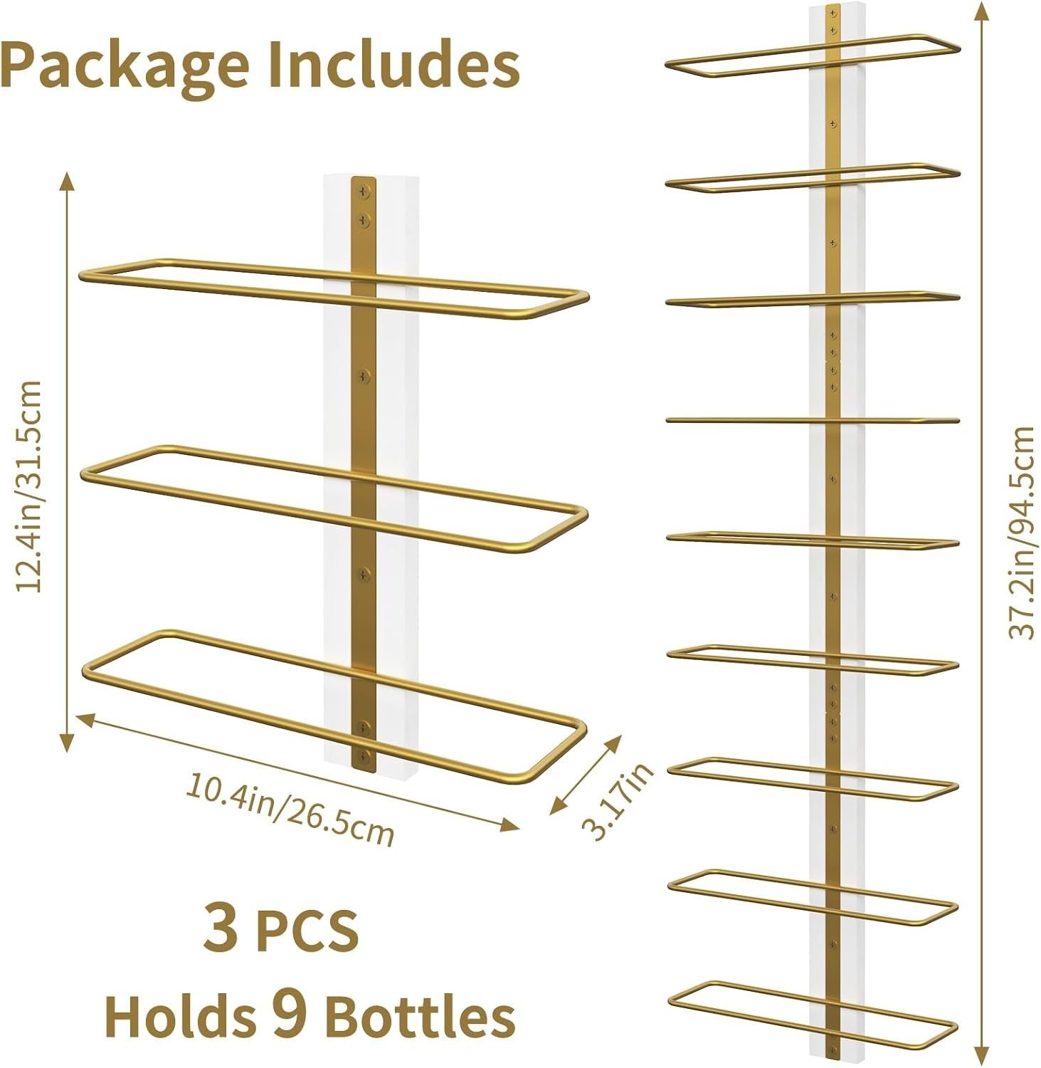 Wall Mounted Wine Rack Metal & Wood Bottle Holder 7-Tier Modern Display Shelf