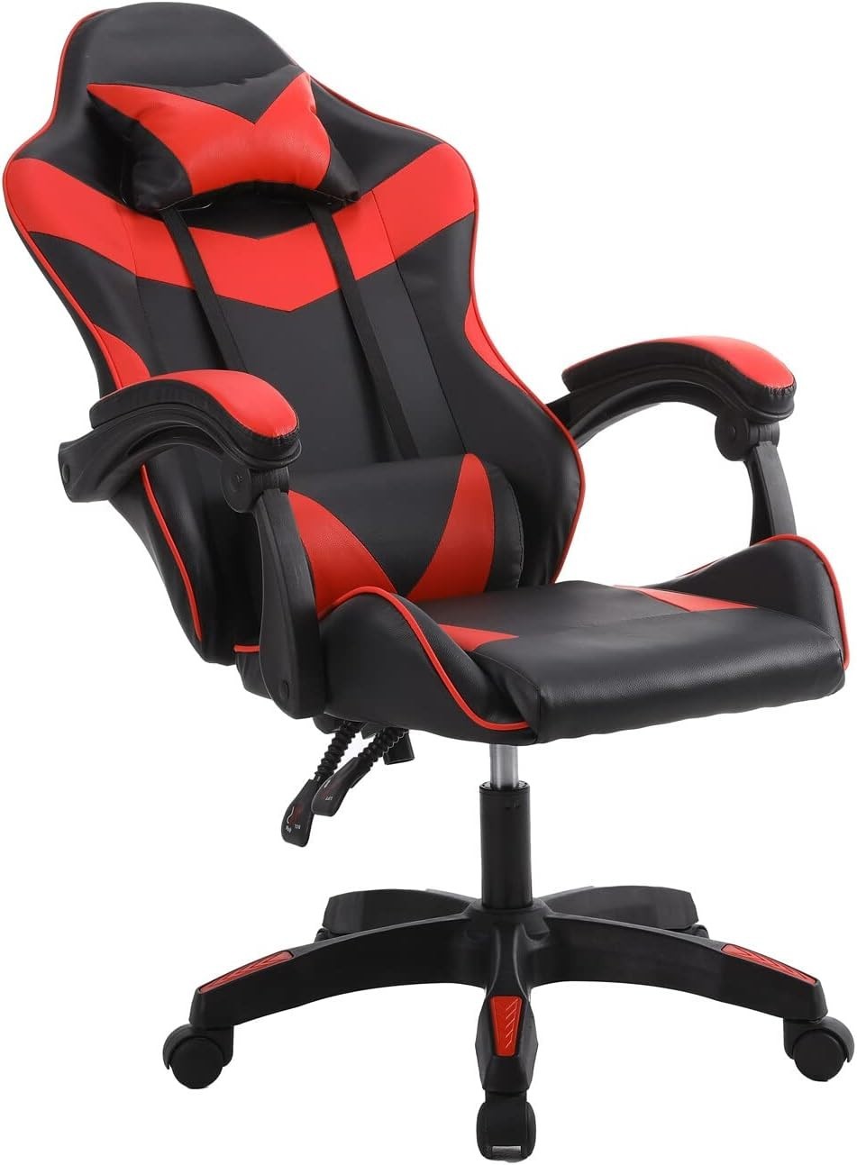 Ergonomic Gaming Chair Red Swivel Office Desk PC Recliner Faux Leather