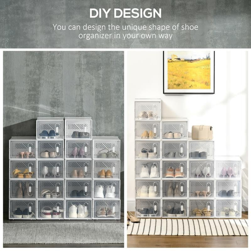 Clear Shoe Storage Box Set – 18 Stackable Units with Magnetic Doors
