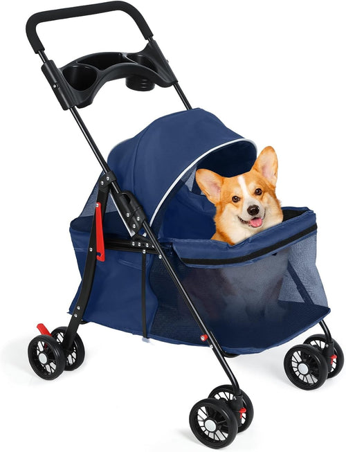 Pet Stroller for Dogs & Cats up to 50lbs 4 Wheel Foldable Travel Pushchair