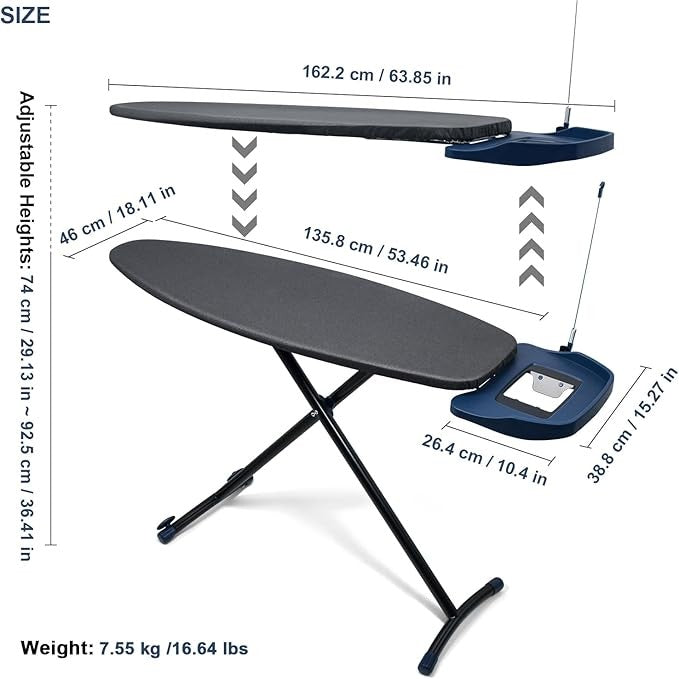 Extra Large Ironing Board 135x46cm With Wheels Heavy Duty Steam Iron Rest