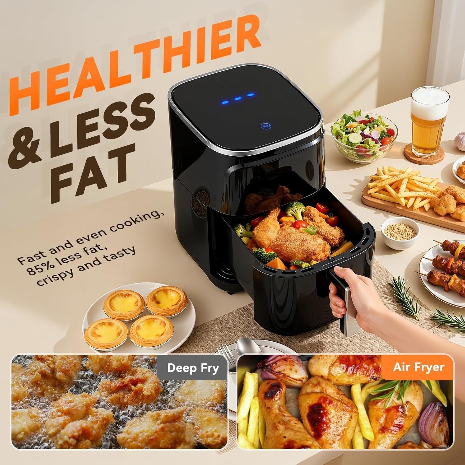 4.7L Digital Air Fryer | Touchscreen | 8 Presets | Non-Stick | 1400W Compact