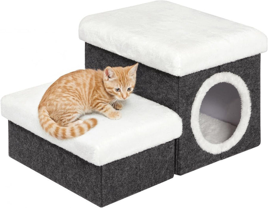 Foldable Cat & Dog Stairs 2-Tier Pet Steps with Storage 58x40x32cm