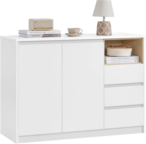 White 2 Door Sideboard with 3 Drawers & Adjustable Shelf | Storage Cabinet