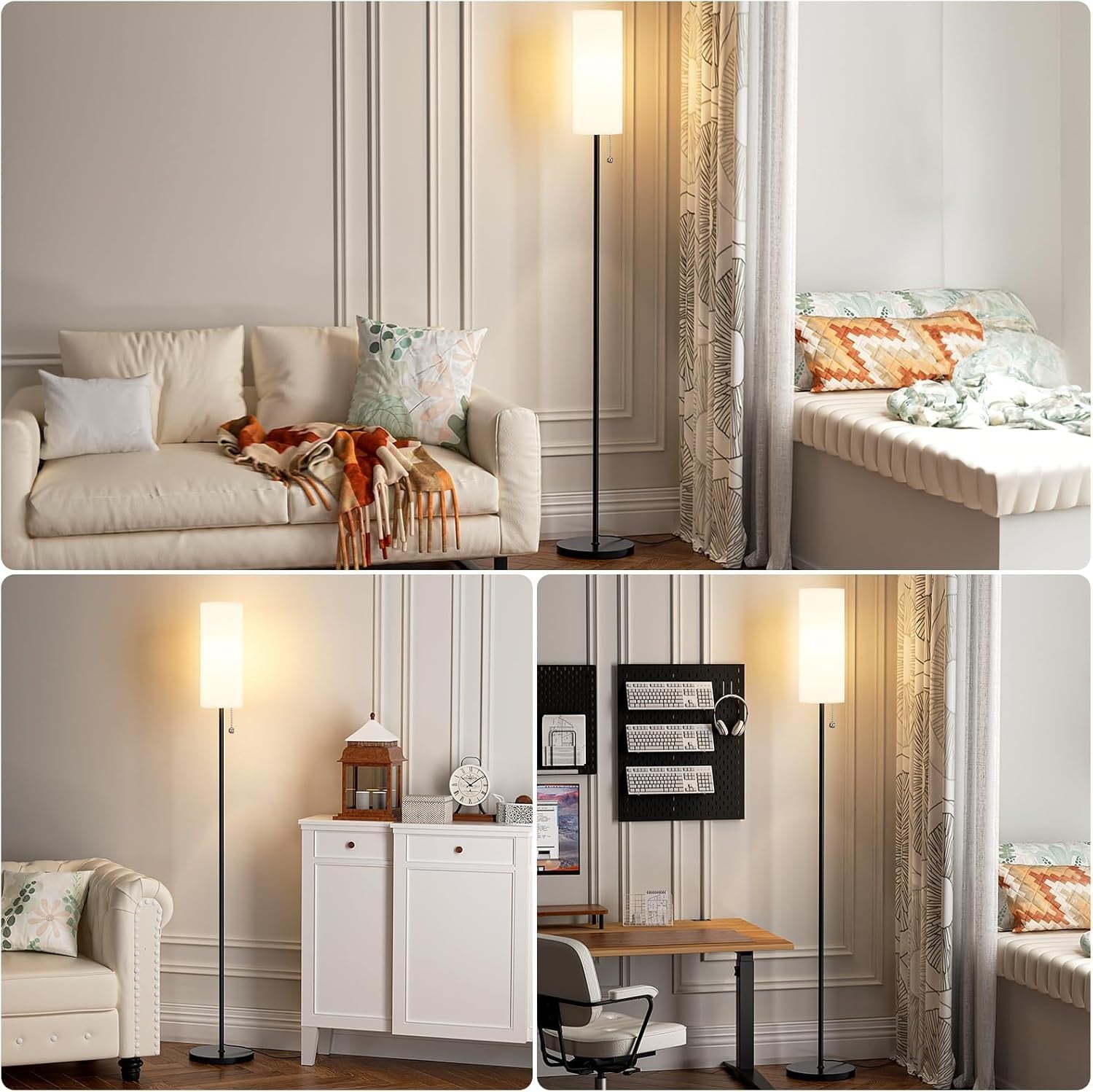White Floor Lamp 64in Standing Lamp 3 Colour Bulb Bedroom Living Room
