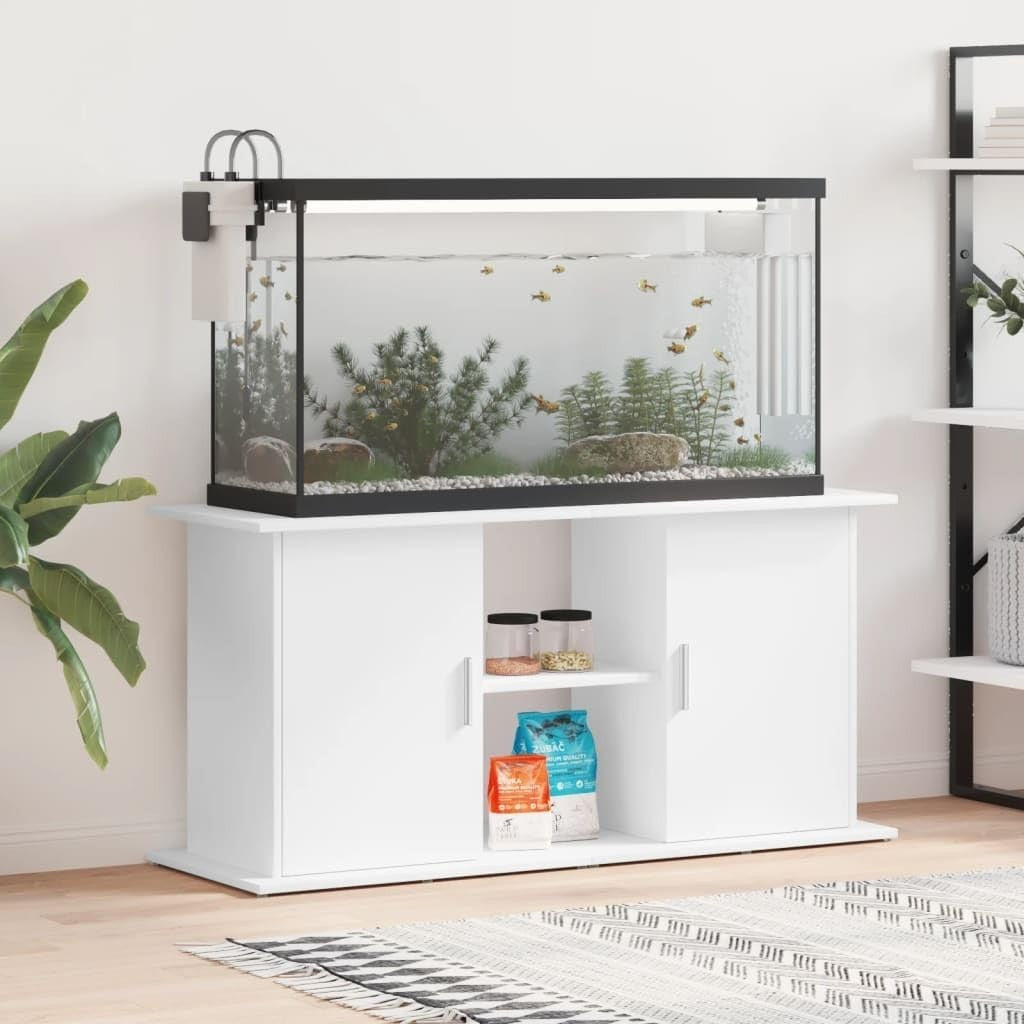 Large White Aquarium Stand 121x41x58cm with Storage Shelves & Modern Look