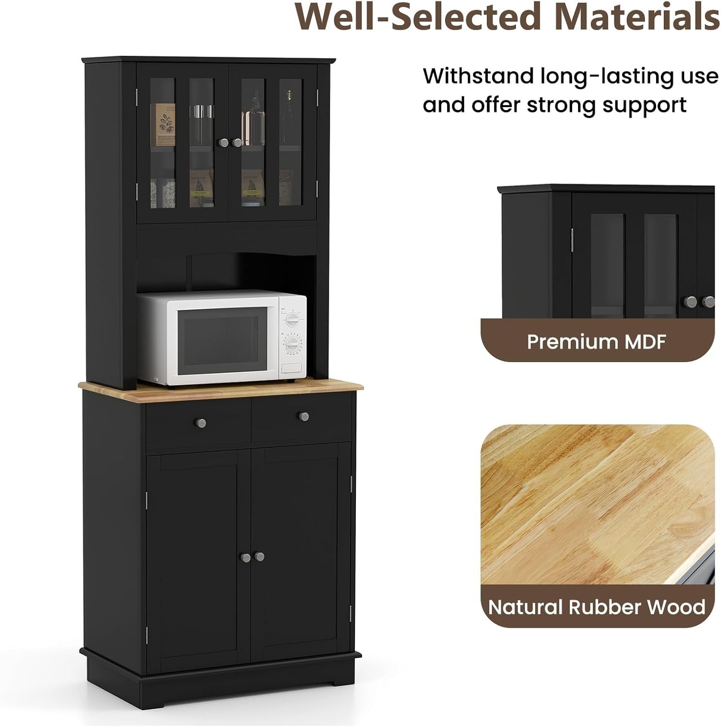Black 170cm Tall Kitchen Cupboard 4-Door 4-Drawer Adjustable Shelves