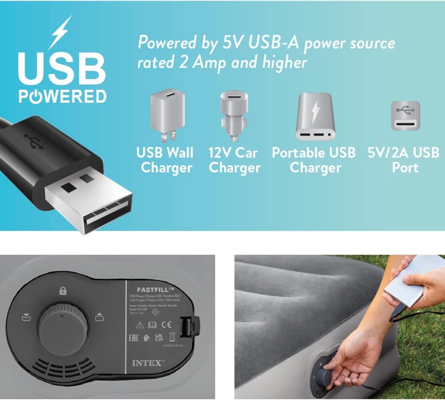 Queen Air Mattress with USB Pump | 12” Portable Inflatable Bed, Durable PVC