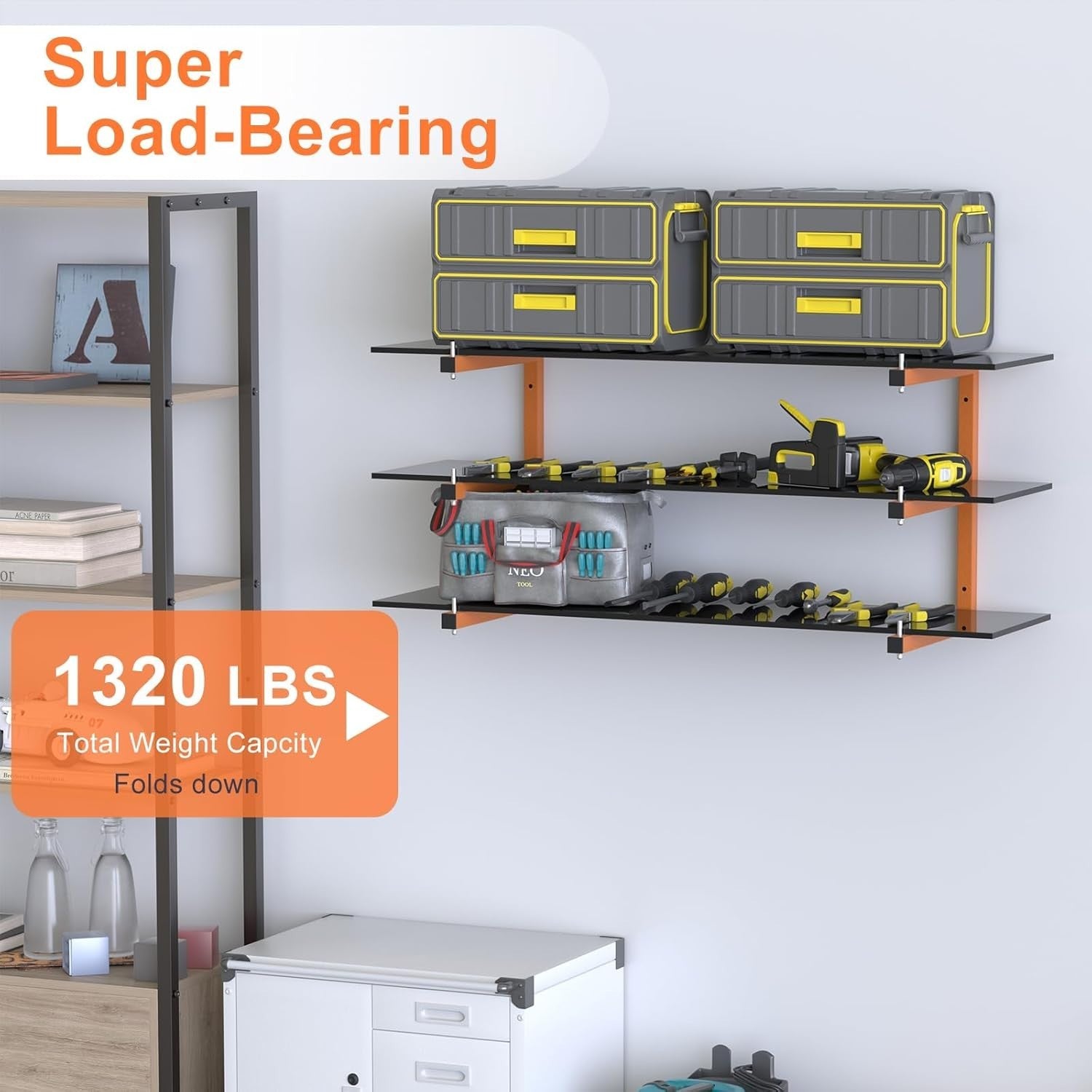 Wall-Mount 6-Level Lumber Rack 4-Pack Orange 43D x 34W x 11H cm