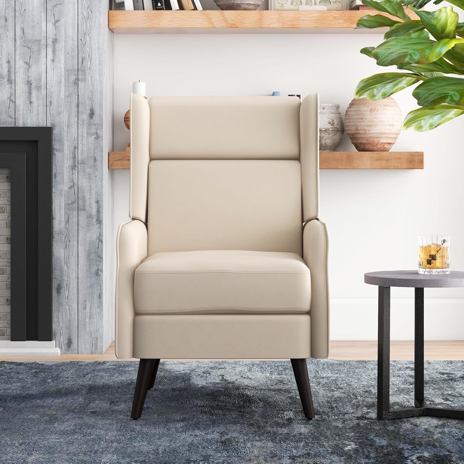 High Back Wingback Accent Chair Upholstered Lounge Armchair White