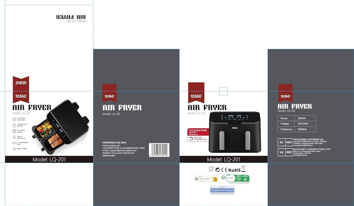 9L Dual Air Fryer 2x4.5L Sync Finish 8 Presets Touch 720° Air Oil Free