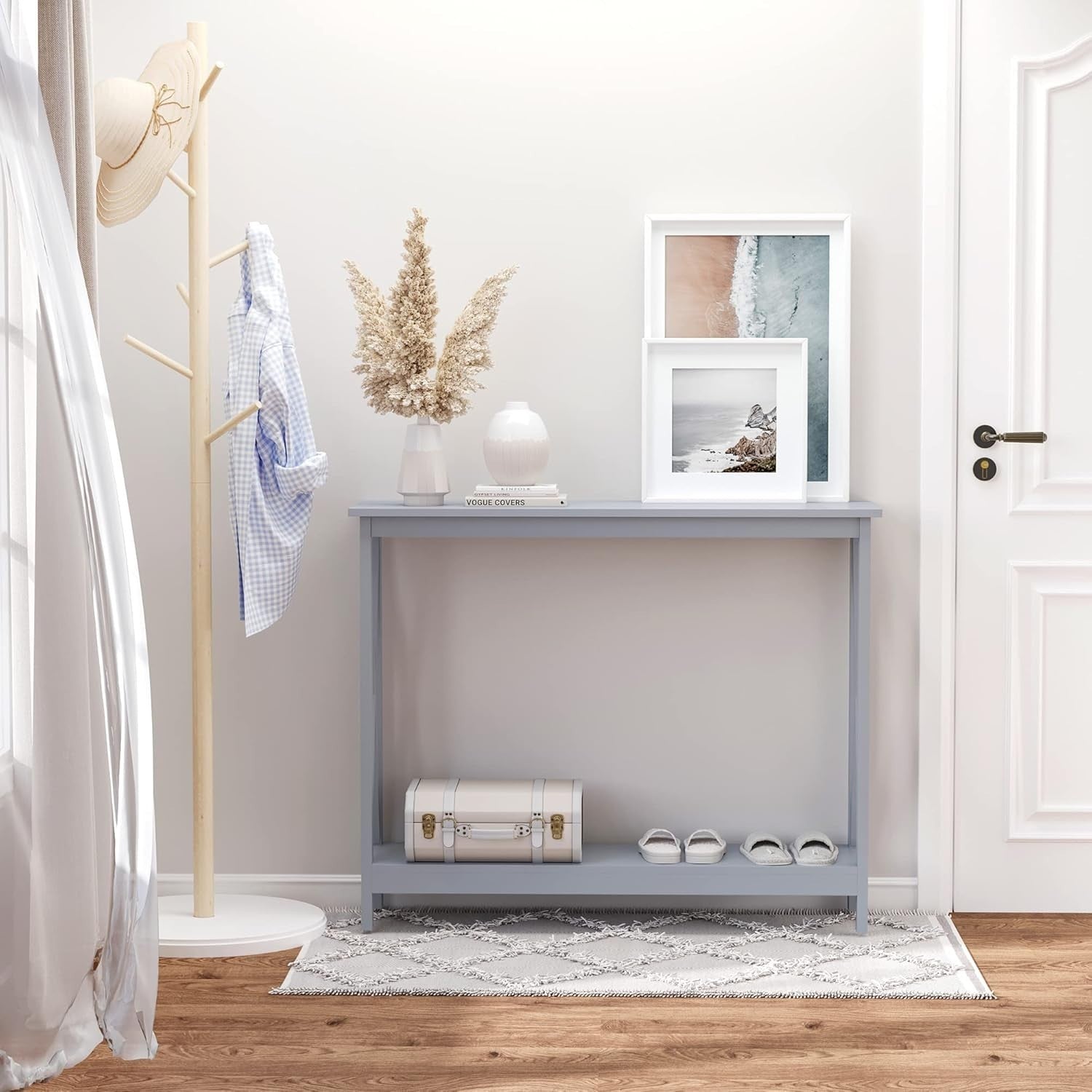 Grey Engineered Wood Console Table with Open Shelf – Slim Entryway Stand