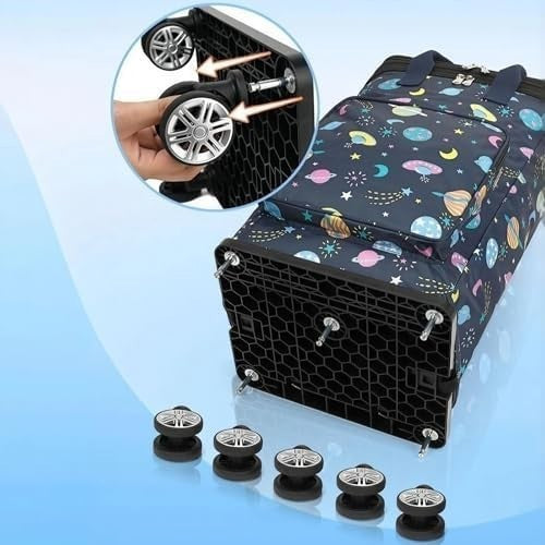 Insulated Folding Shopping Trolley Bag Wheels Telescopic Handle Starry Sky
