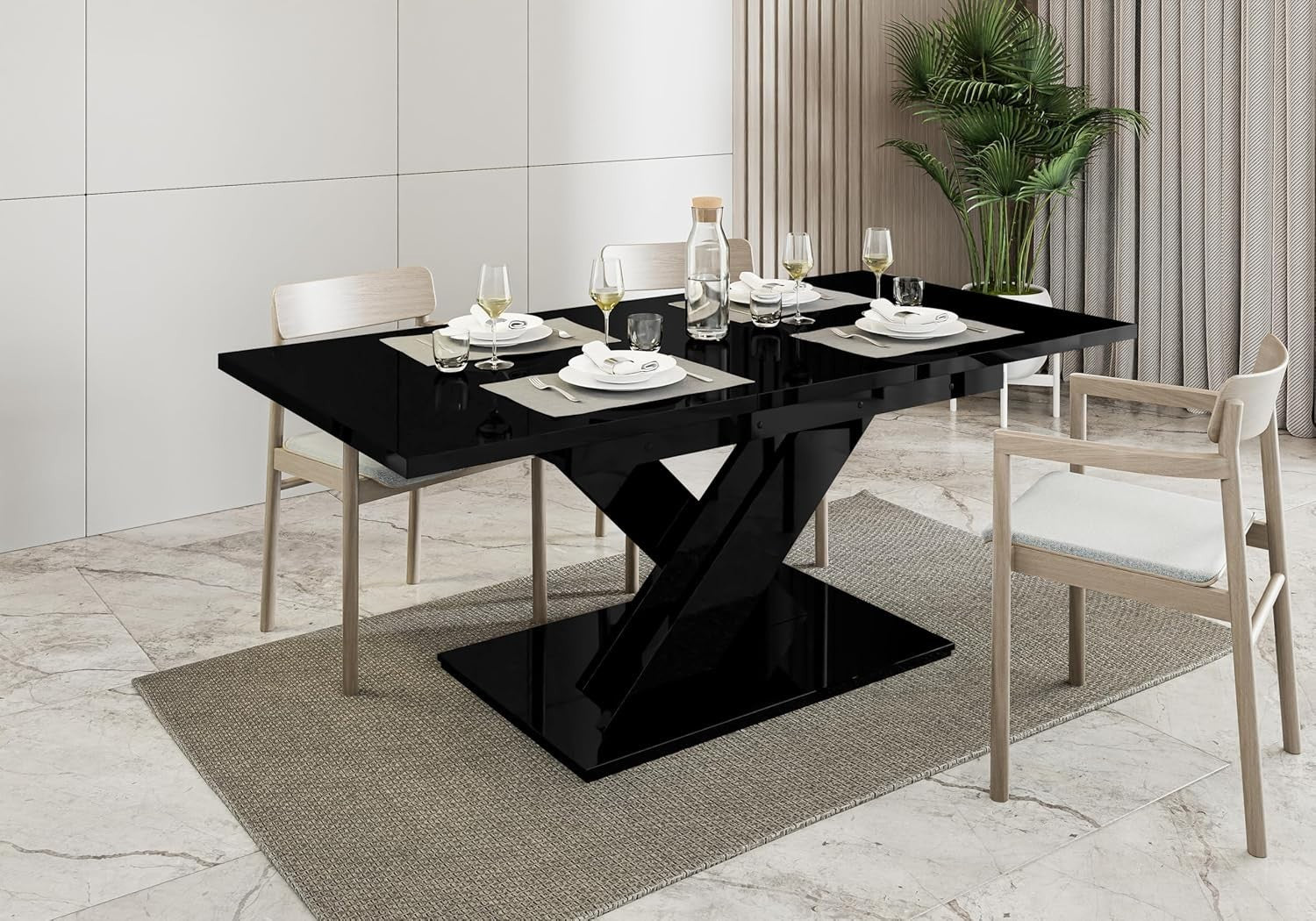 Black Gloss Extendable Dining Table Space-Saving Modern Folding 140-180cm