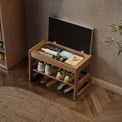 Small 2-Tier Shoe Bench with Flip-Top Storage Cushion Seat – Entryway