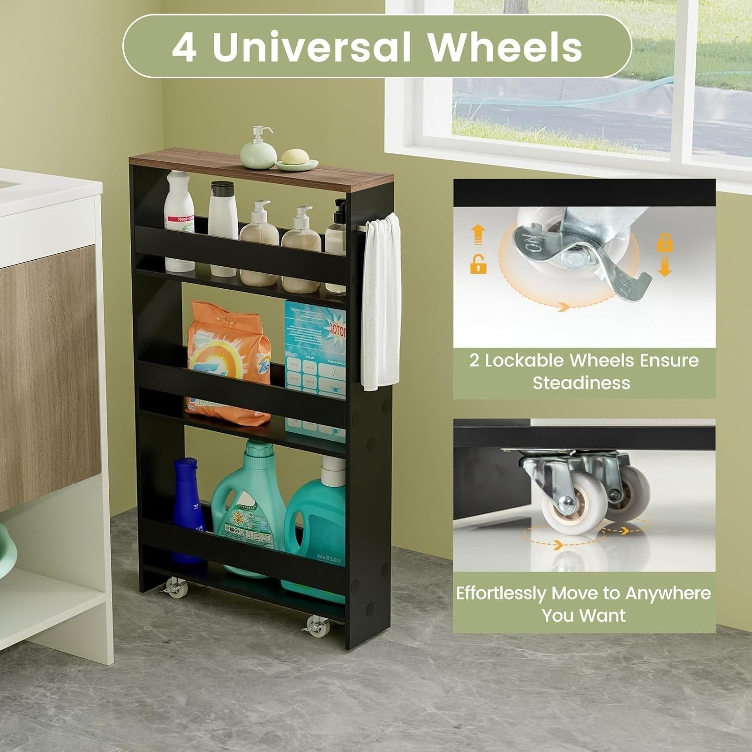 4 Tier Slim Storage Trolley Rolling Kitchen Cart Narrow Shelf Organizer