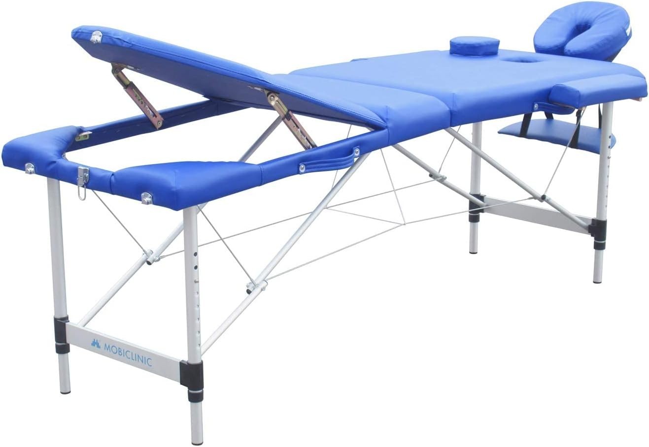 Portable 3-Section Aluminium Massage Table Adjustable Therapy Beauty Bed Blue