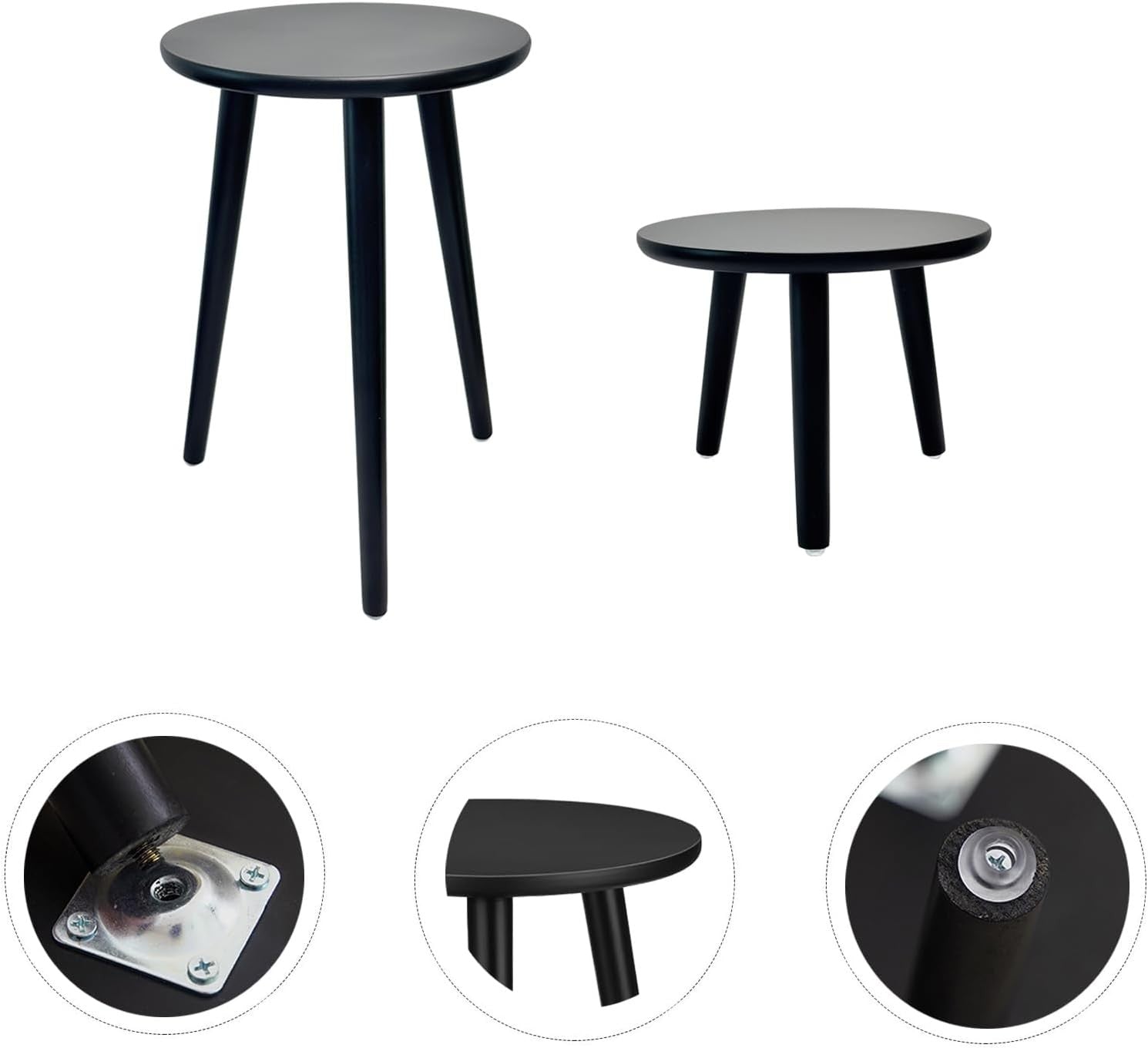 2 Pack Wooden Plant Stand Set | Modern Black Flower Pot Tables for Home Decor