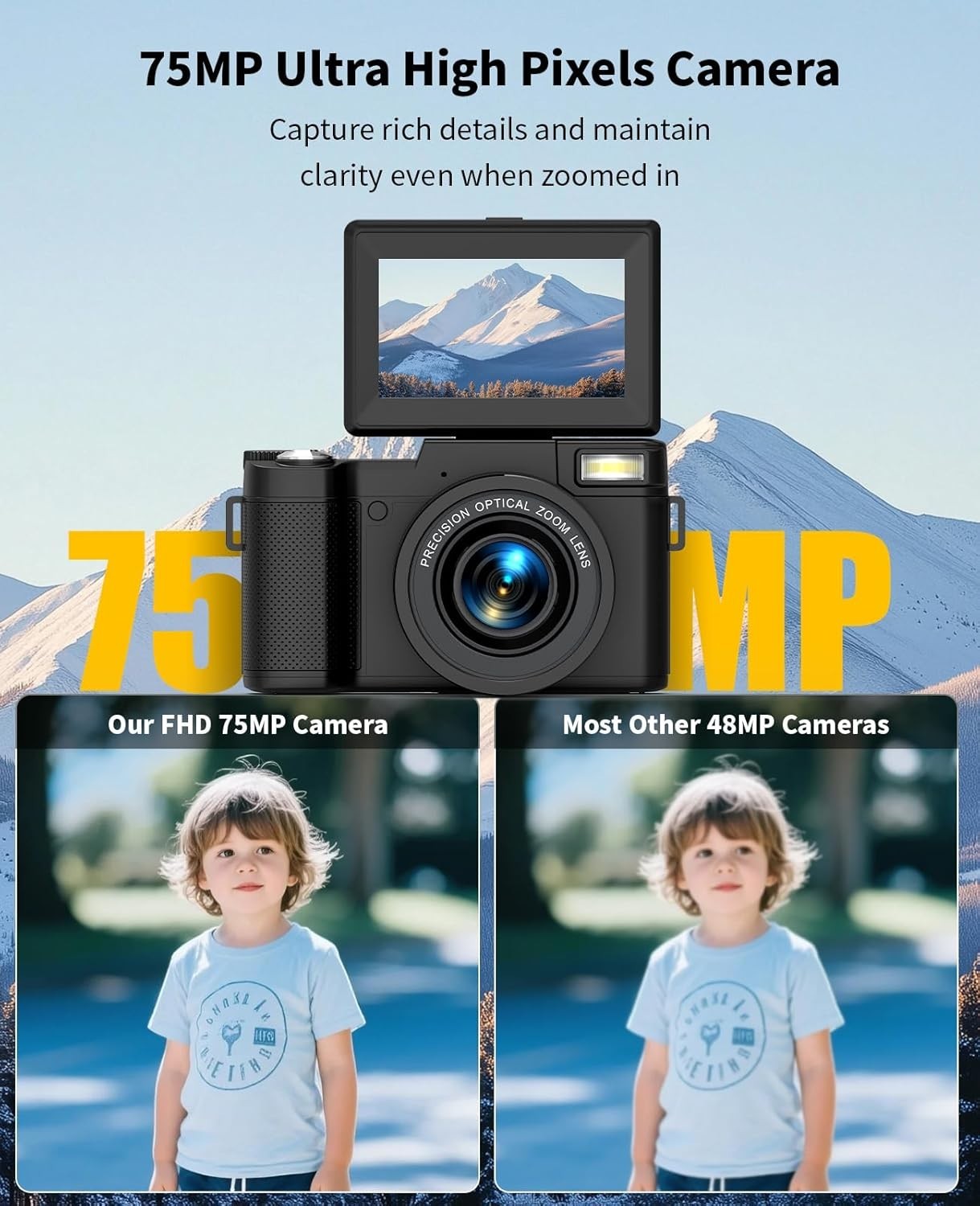 6K 75MP Digital Camera 8X Optical Zoom Flip Screen Vlogging Camera Kit