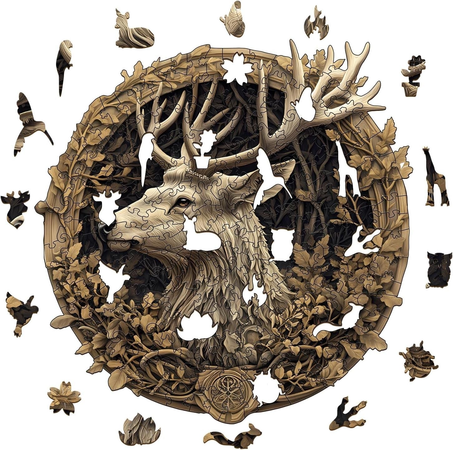3D Deer Wooden Puzzle 295 Piece Animal Jigsaw with Gift Box Decor