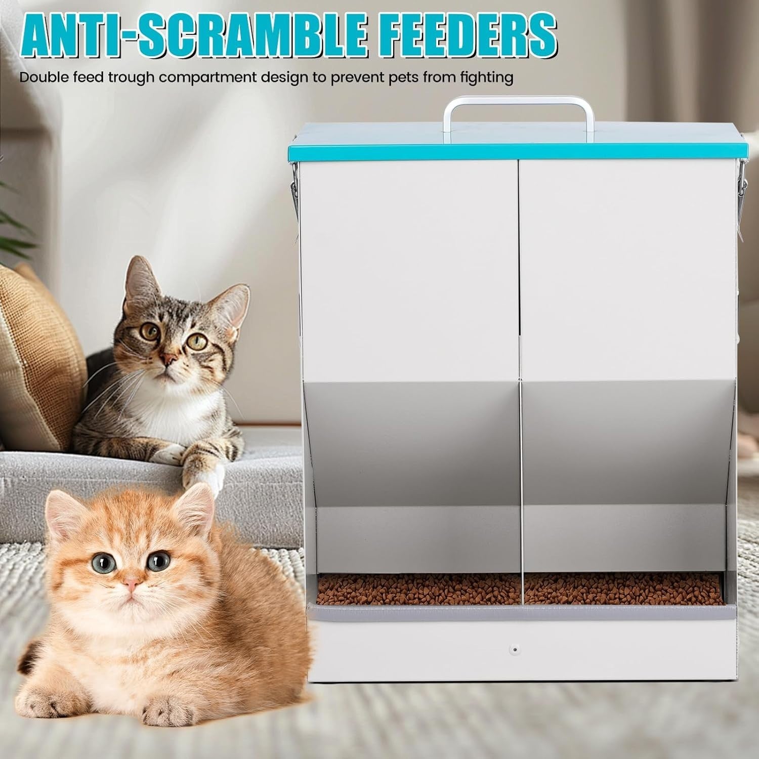 10L Automatic Pet Feeder Dual Bowl Metal Dry Food Dispenser for Cats
