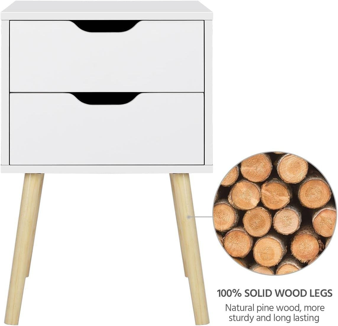 Modern Bedside Tables Set of 2 with Drawers & Wooden Legs