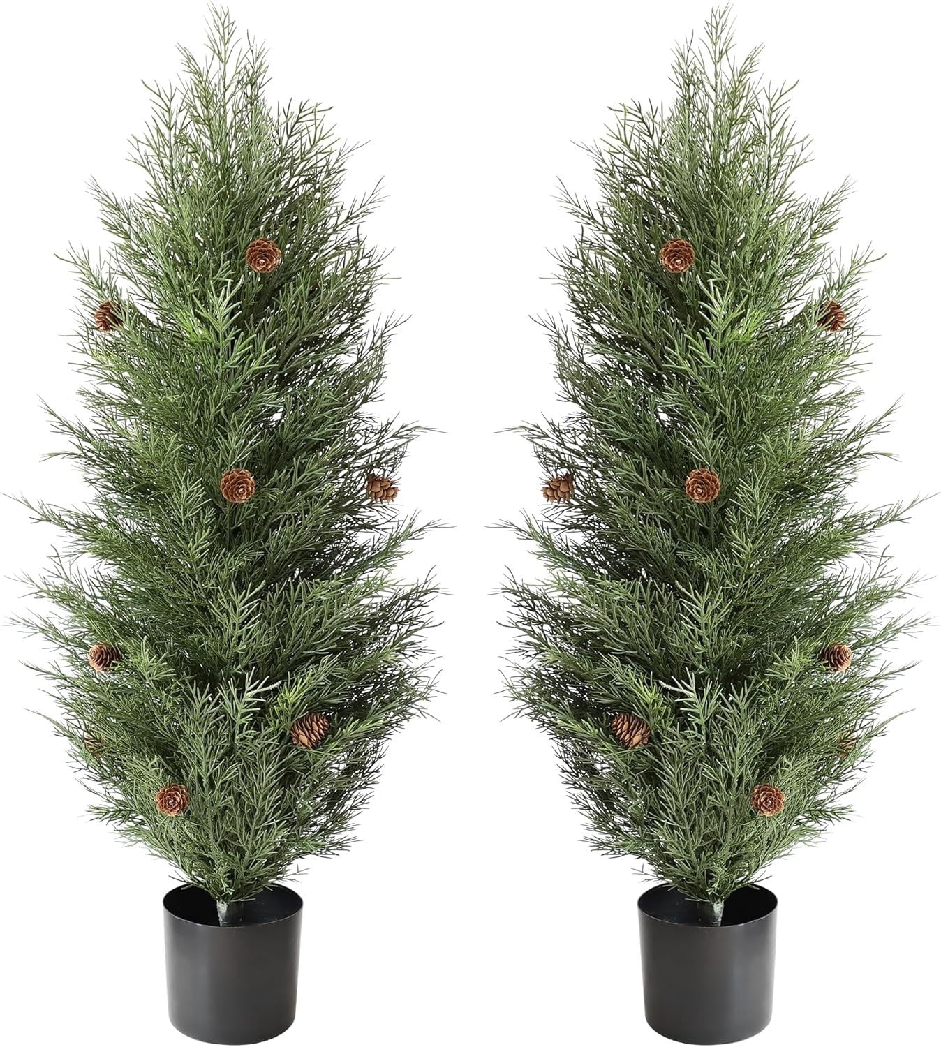3ft Cedar Topiary Trees with Pine Cones Set of 2 Indoor Outdoor Home Decoration