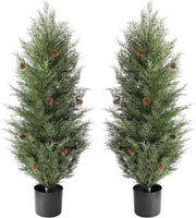 3ft Cedar Topiary Trees with Pine Cones Set of 2 Indoor Outdoor Home Decoration