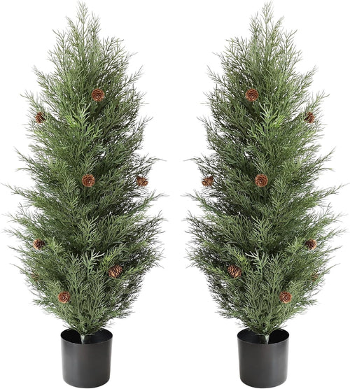 3ft Cedar Topiary Trees with Pine Cones Set of 2 Indoor Outdoor Home Decoration