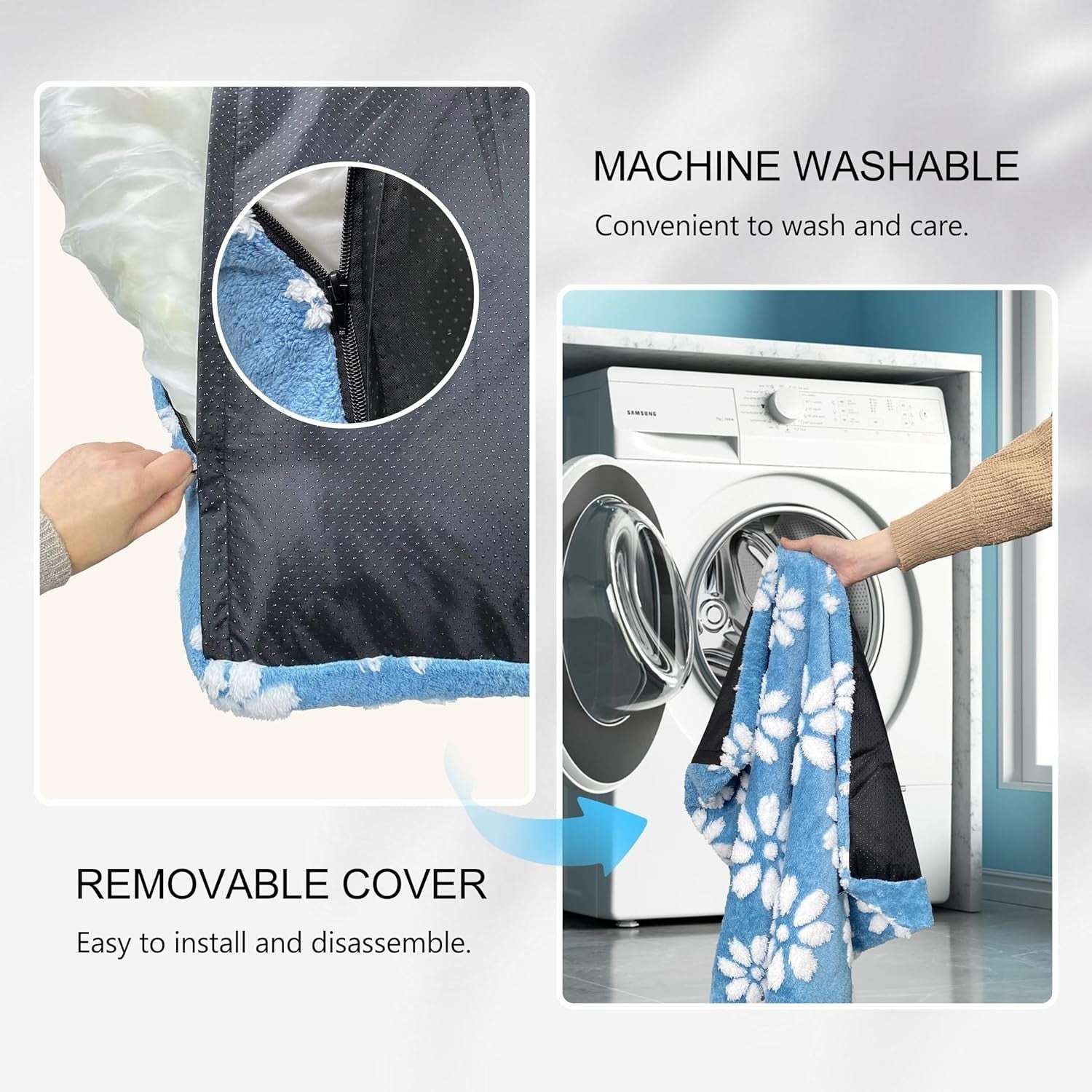 30x20in Dog Bed Washable Crate Mattress Blue Flower