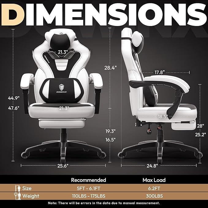 Dowinx Gaming Chair w/ Footrest Heavy Duty White PU Massage