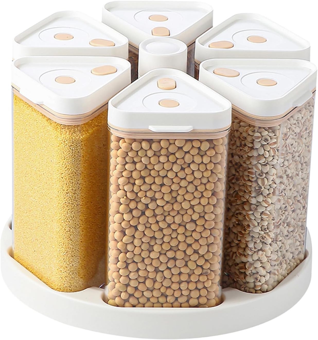 6 Grid Rotating Grain Dispenser Vacuum Sealed Rice Storage Container