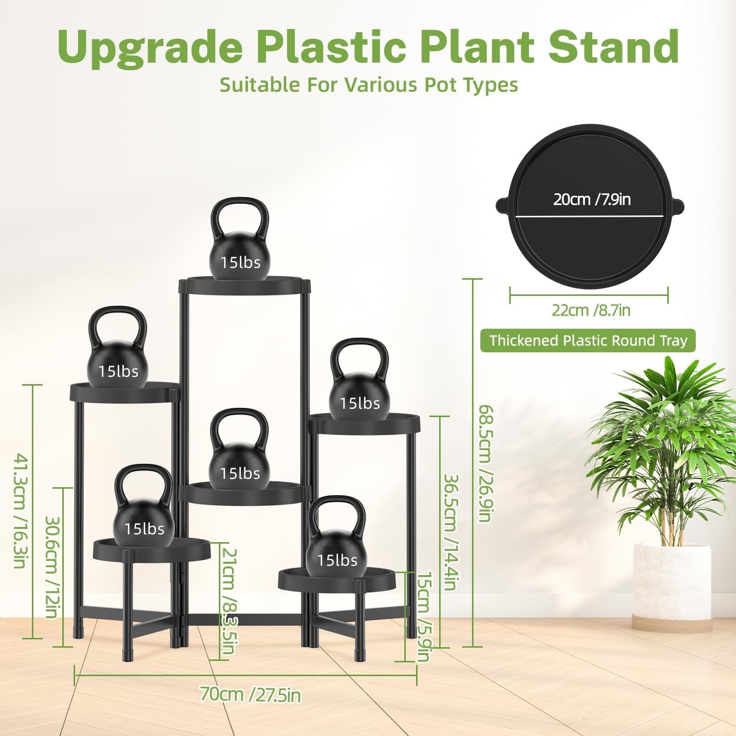 6 Tier Folding Plant Stand Indoor Outdoor | Metal & Plastic Corner Flower Rack