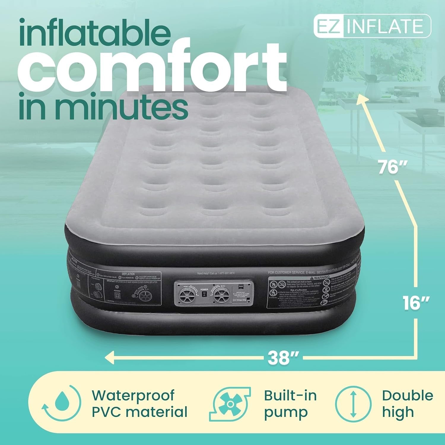 Double-High Twin Air Mattress with Built-in Pump & Flocked Top
