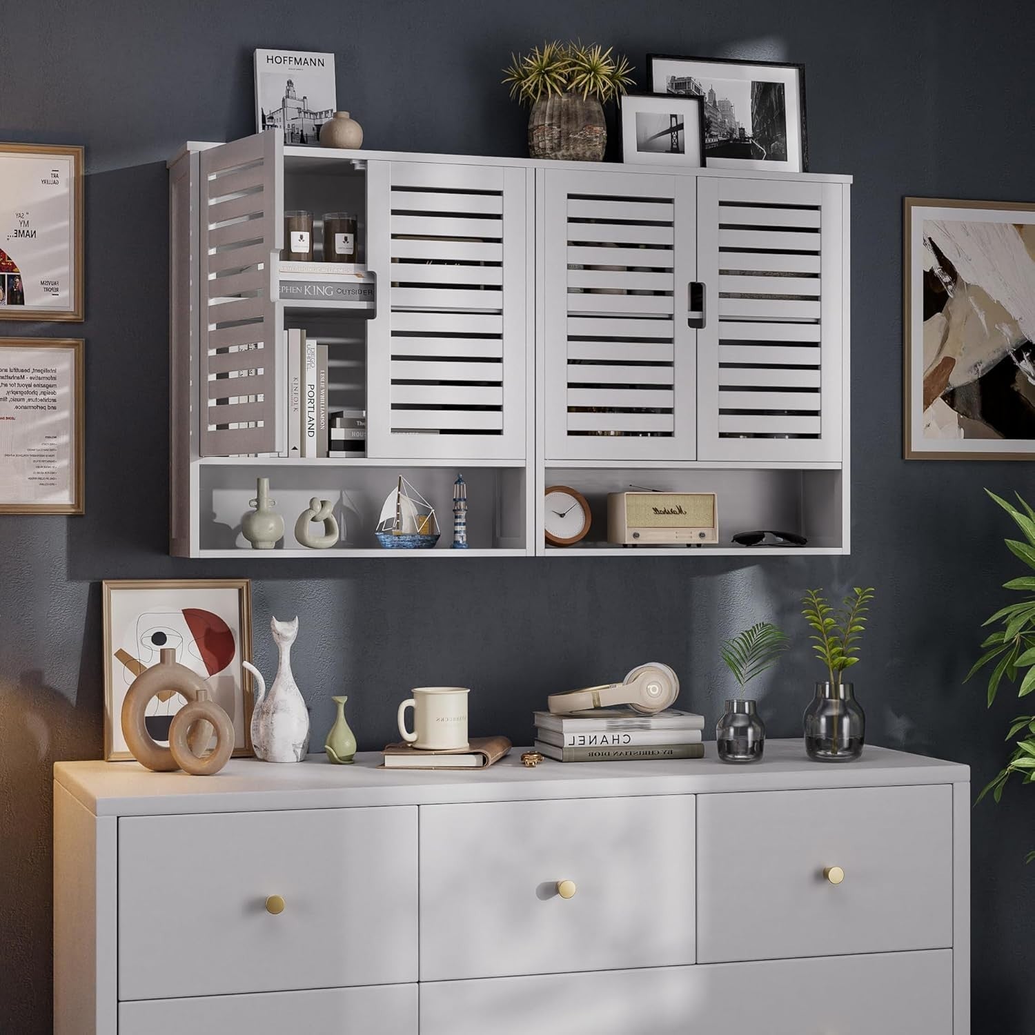 Wall Mounted Bathroom Cabinet White – 2 Door, Adjustable Shelves, Space Saver