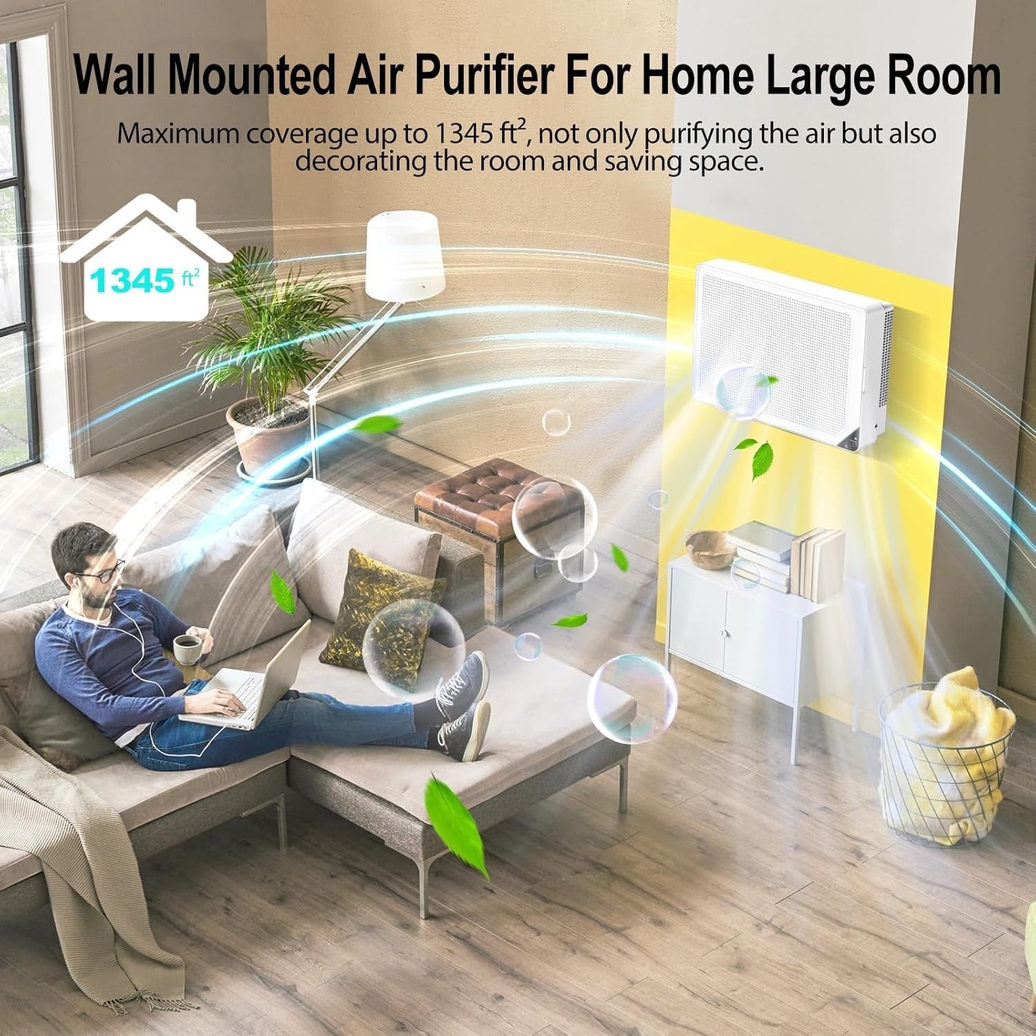 Wall Mounted HEPA Air Purifier Large Room WiFi Auto Sleep Mode