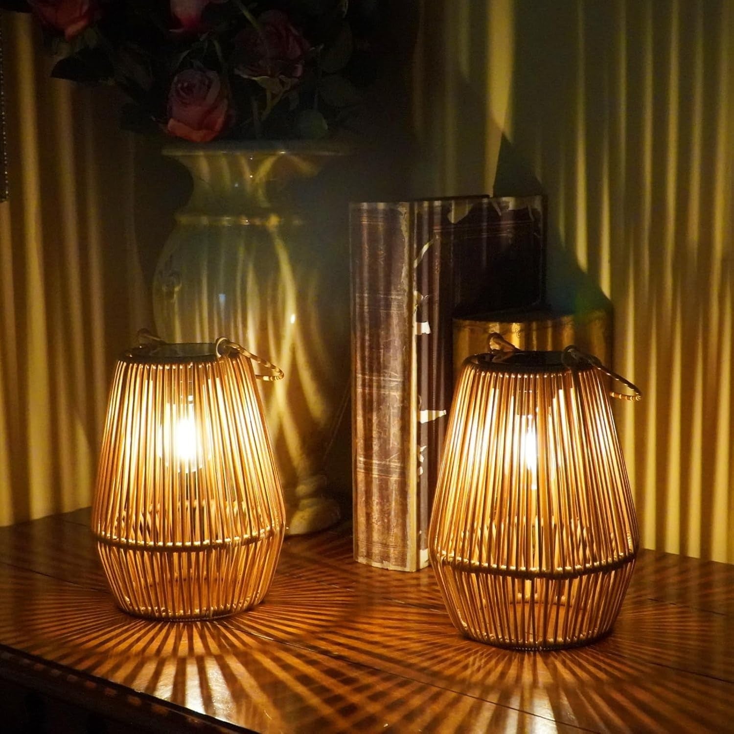 4 Pack Solar Rattan Lanterns Outdoor Garden Waterproof