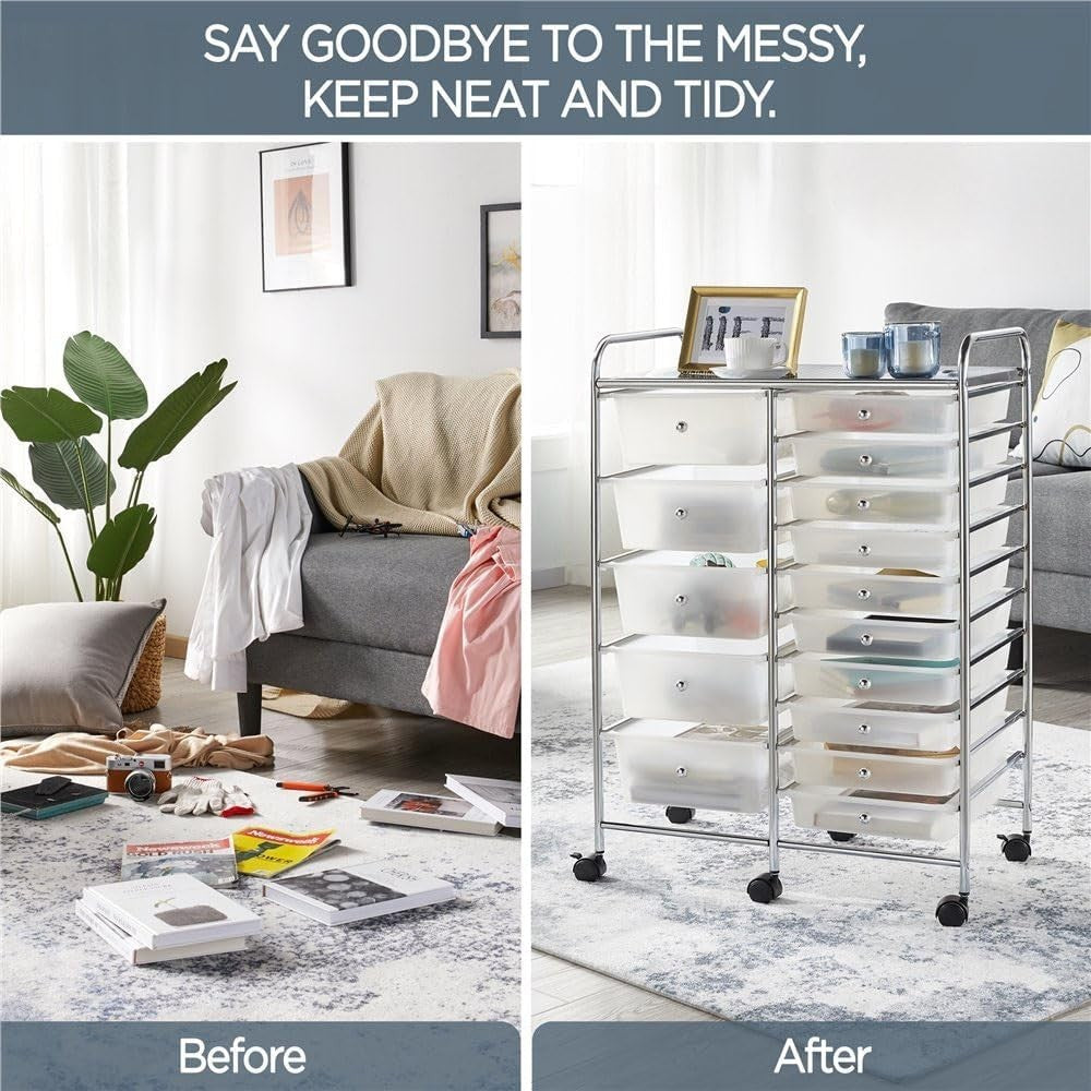 15 Drawer Rolling Storage Trolley White Beauty Office Organizer Cart