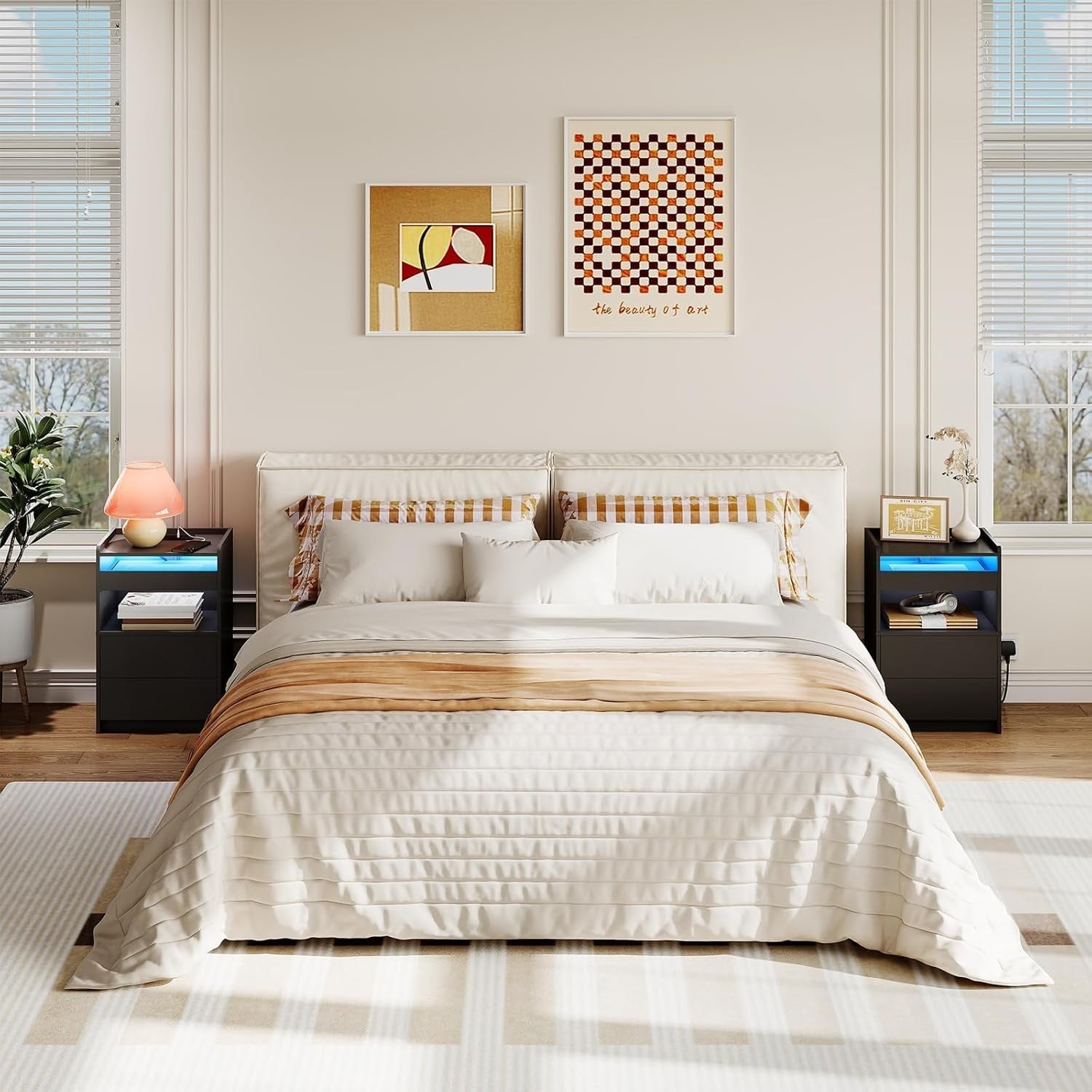 Smart LED Bedside Table with Charging Station & 3 Drawers – Modern Black