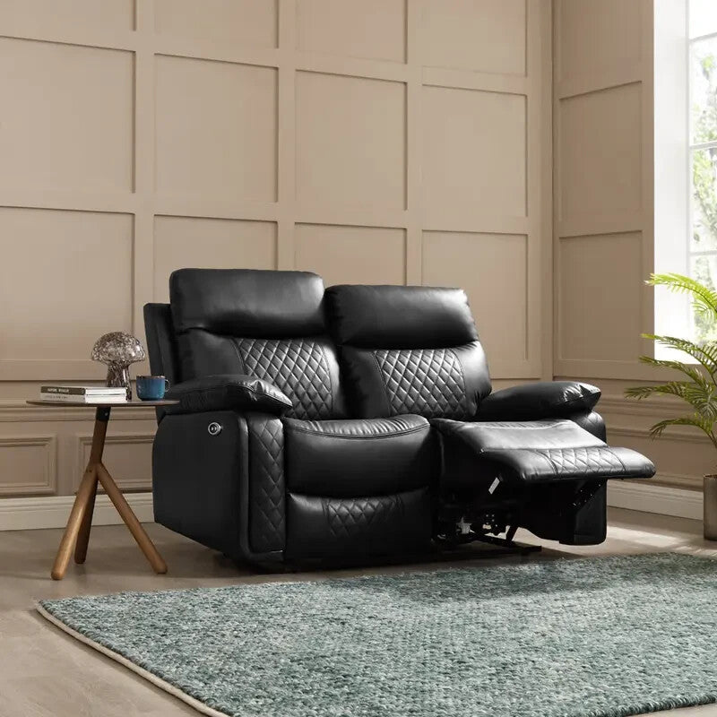 2 Seater Electric Recliner Sofa Faux Leather Padded Lumbar Support Black