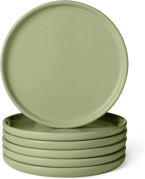 6pc Stoneware Dinner Plates 26.7cm Microwave Dishwasher Safe Olive Green