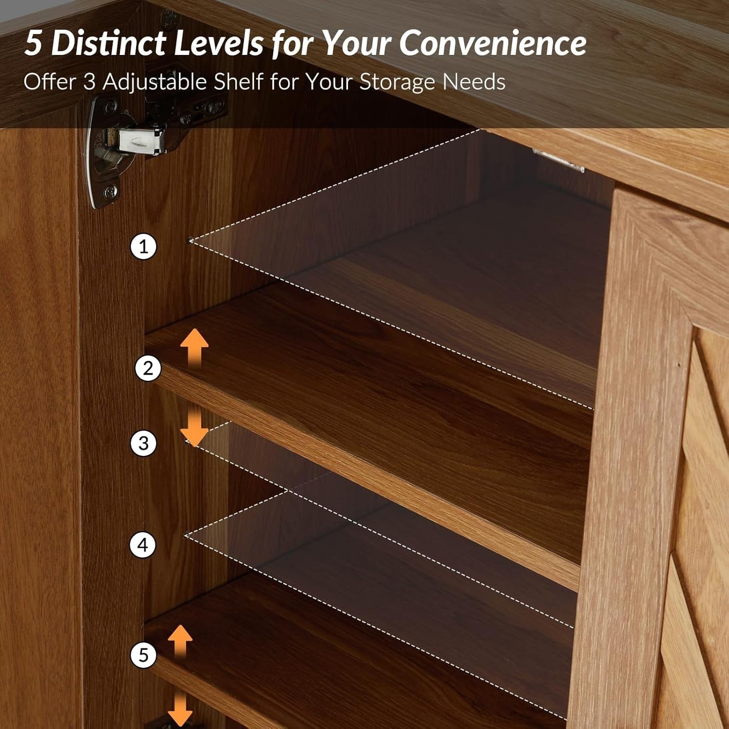 Walnut Sideboard Cabinet Chevron Design Adjustable Shelves Solid Legs