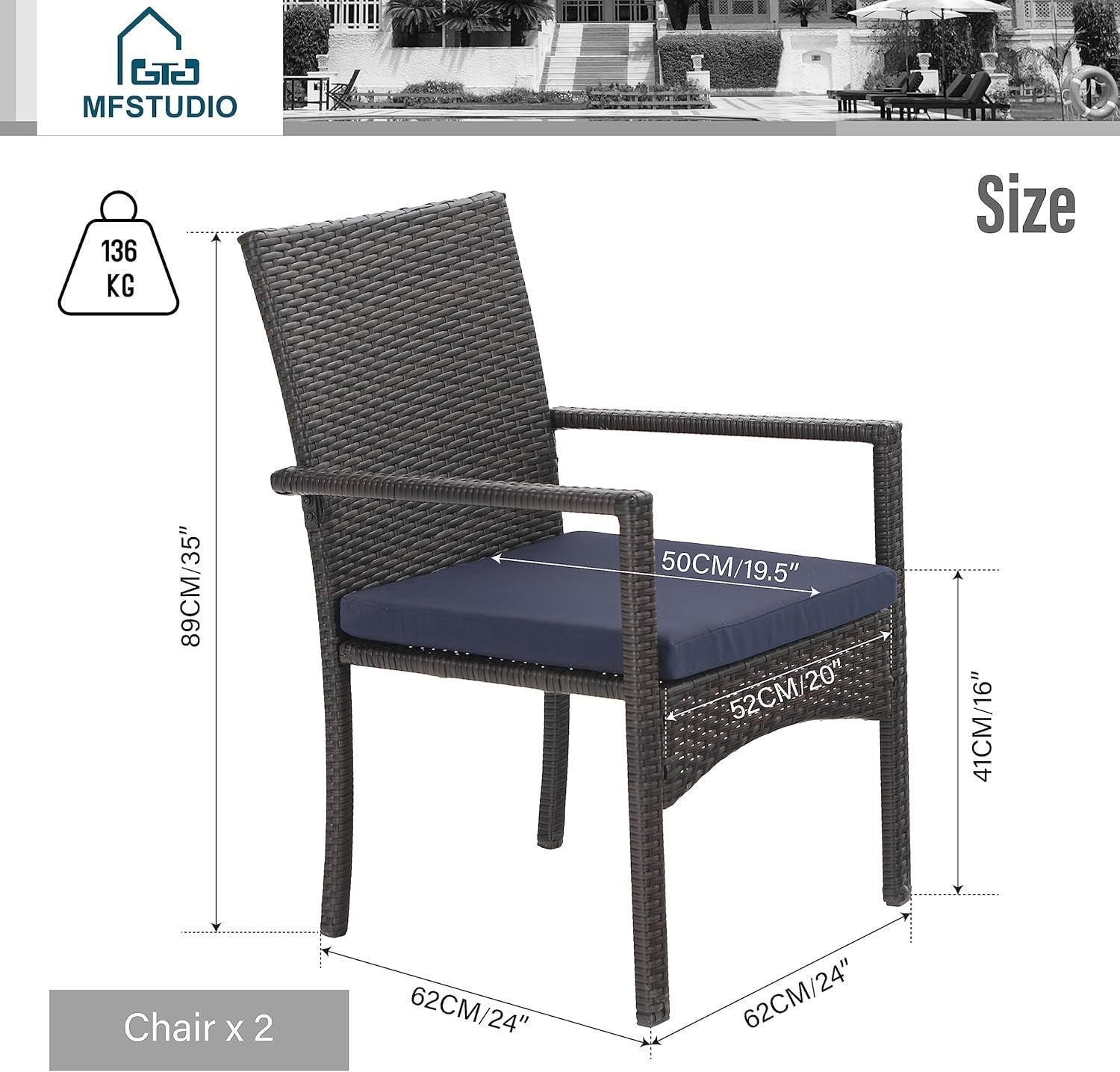 Outdoor Rattan Patio Chairs Set of 8 with Cushions Weatherproof Garden Seats
