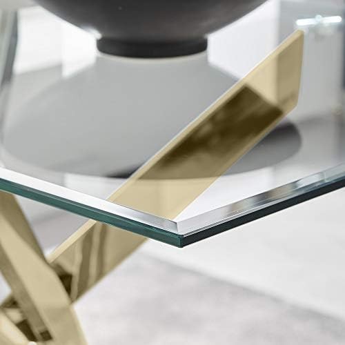 Modern Glass Dining Table with Gold Metal Legs Rectangular 6 Seater Design