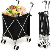 90L Folding Shopping Cart 8 Wheels Waterproof Grocery Trolley Black