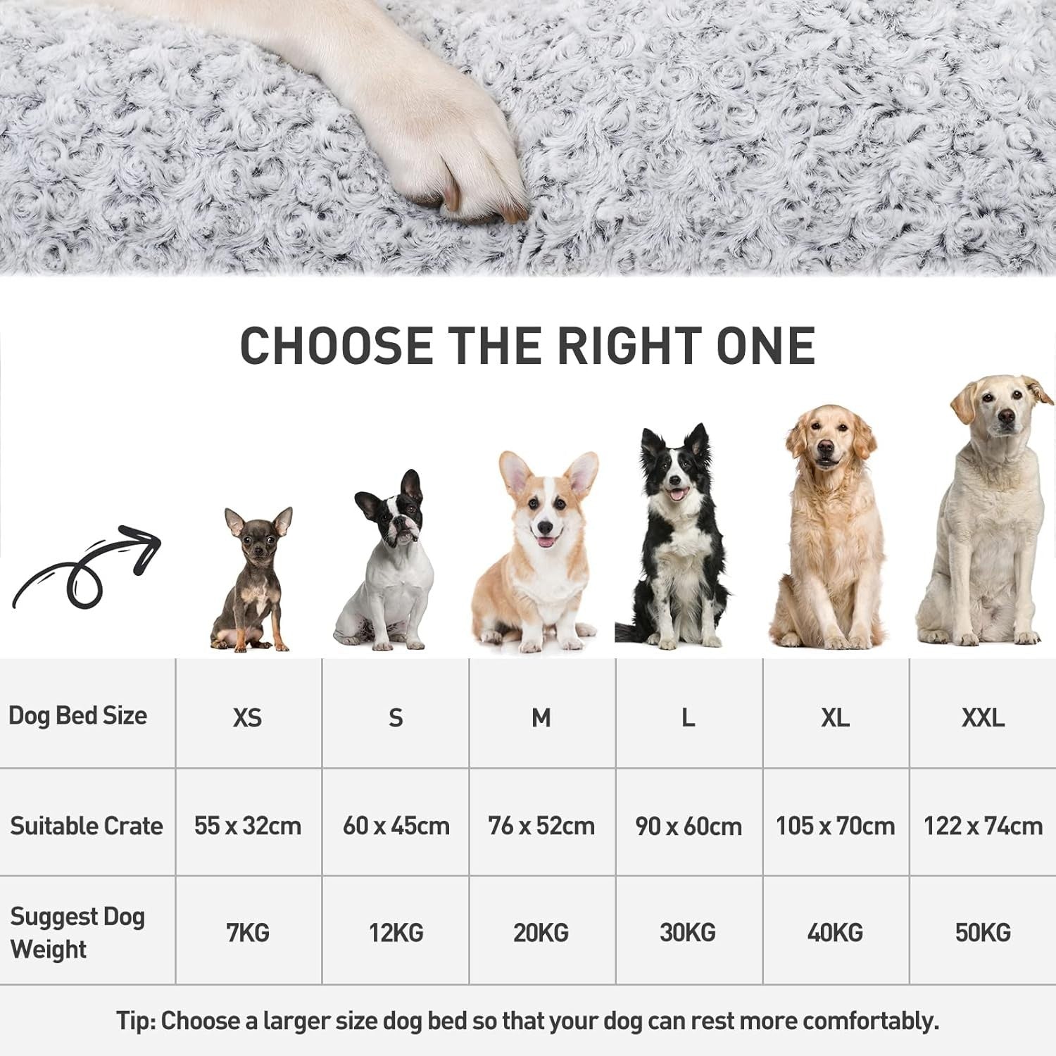 XL Fluffy Calming Dog Bed Washable Crate Mattress 105x70x9cm